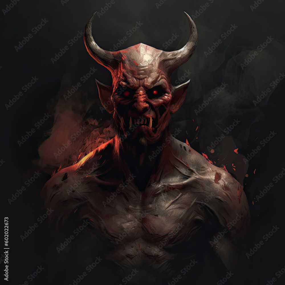 Devil with horns on a dark background. Generative AI. Digital art. Generative AI.