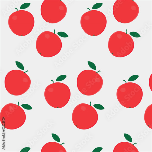 Seamless pattern with apples. Apples and leaves on a white background. Vector illustration. 