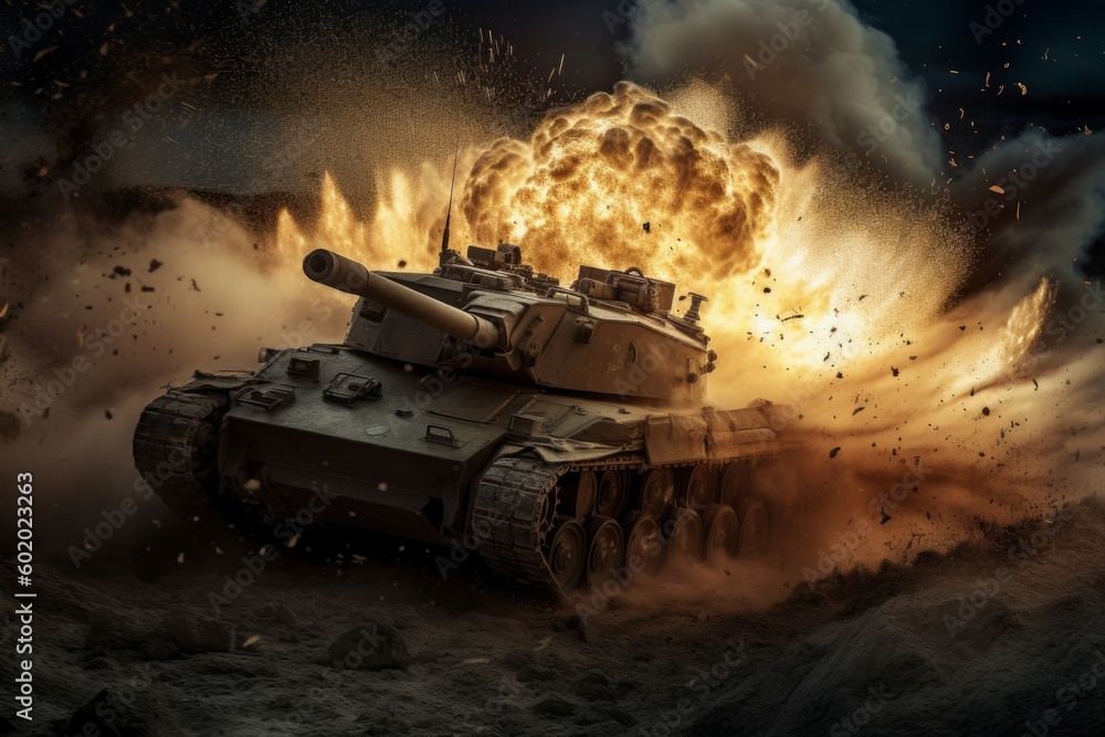 War tank explosion. Generate Ai War tank explosion. Generate Ai