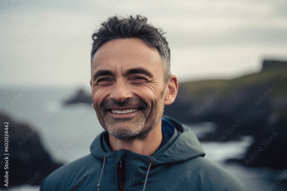 Portrait of handsome man smiling at camera while standing by the sea Portrait of handsome man smiling at camera while standing by the sea