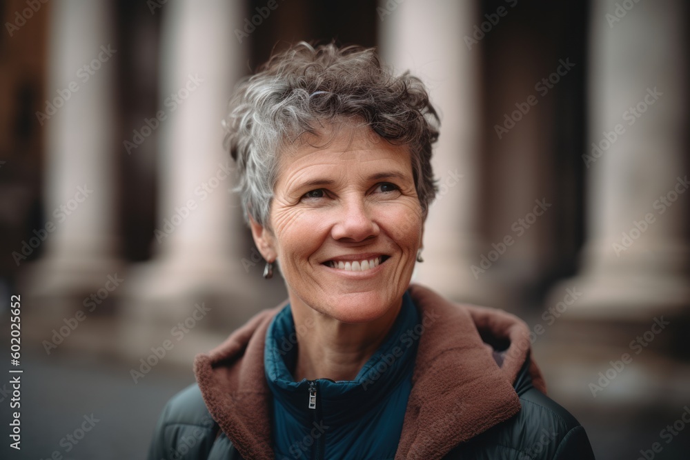Portrait of a smiling middle-aged woman in the city. Portrait of a smiling middle-aged woman in the city.