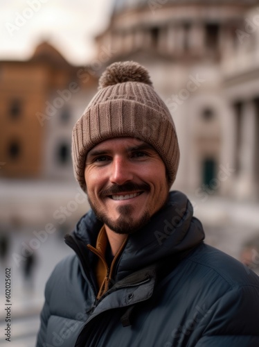 Portrait of a smiling young man in a hat and jacket in Rome, Italy © Robert MEYNER