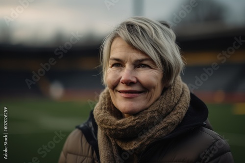 Portrait of a beautiful middle-aged woman on the football field