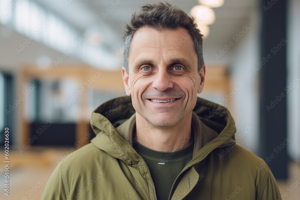 portrait of smiling man in jacket looking at camera in modern office portrait of smiling man in jacket looking at camera in modern office