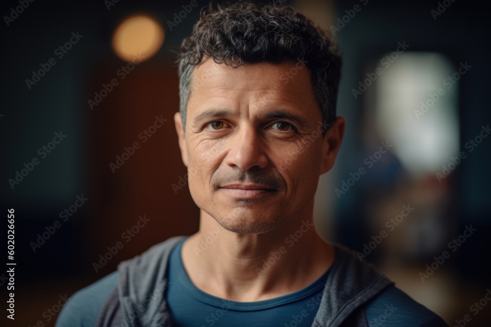 Portrait of a middle-aged man with curly hair looking at camera Portrait of a middle-aged man with curly hair looking at camera