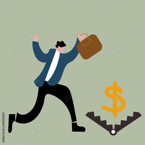 Financial fraud, illegal investment scam or ponzi scheme stealing money from greedy people 