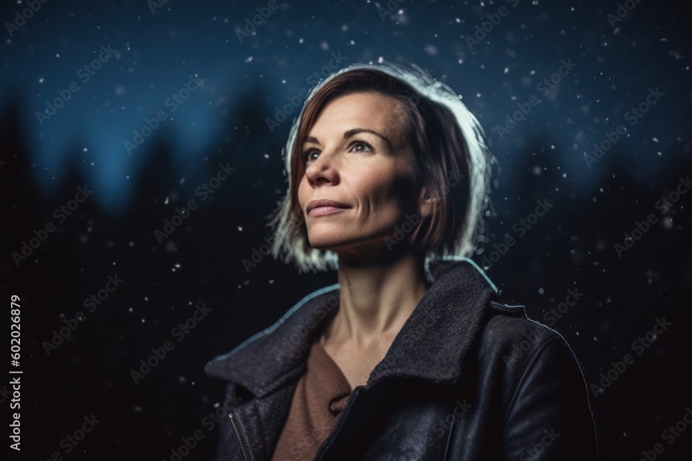 Portrait of a beautiful woman in the rain on a cold winter night Portrait of a beautiful woman in the rain on a cold winter night