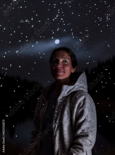 Portrait of a beautiful woman on the background of the starry sky