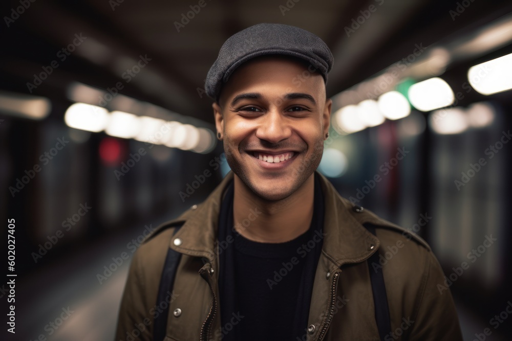 Portrait of a young man smiling at the camera on a subway station Portrait of a young man smiling at the camera on a subway station