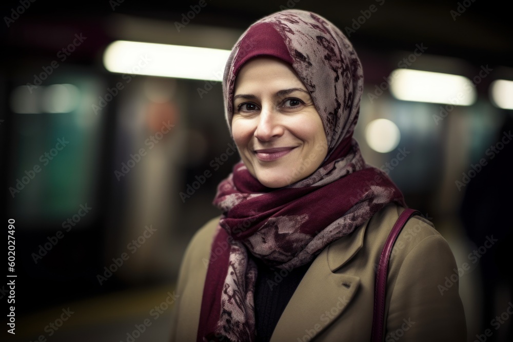 Portrait of a beautiful muslim woman with hijab in the subway Portrait of a beautiful muslim woman with hijab in the subway