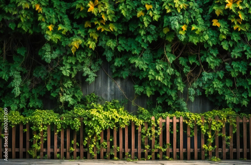 Canvas Print wooden fence with ivy border,