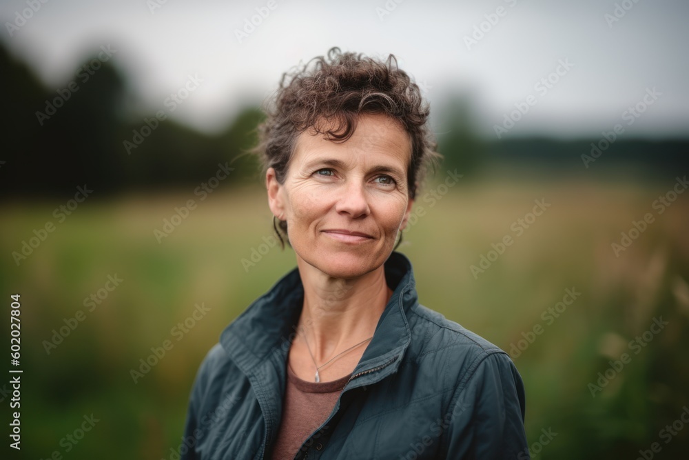 Portrait of a middle aged woman standing in a wheat field. Portrait of a middle aged woman standing in a wheat field.