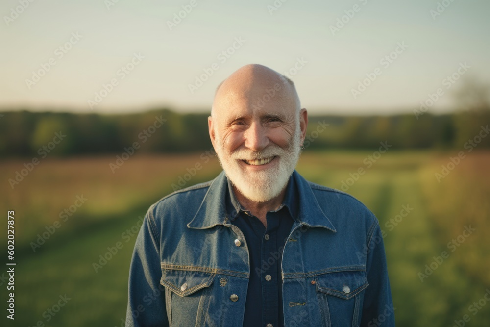 Portrait of a smiling senior man standing in the middle of a field Portrait of a smiling senior man standing in the middle of a field