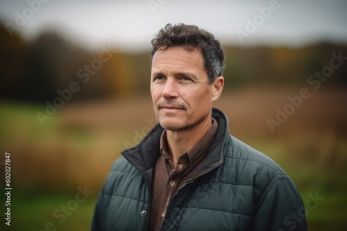 Portrait of a handsome middle-aged man in the autumn forest