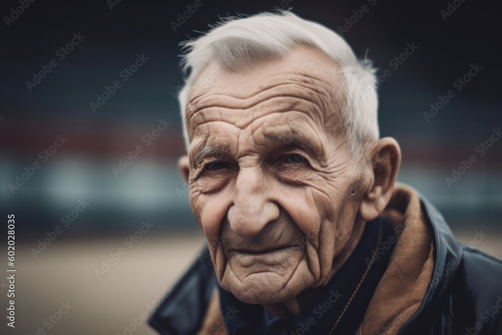 Portrait of an old man with gray hair and beard in the city Portrait of an old man with gray hair and beard in the city