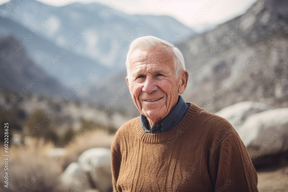 Portrait of a senior man smiling at the camera in the mountains Portrait of a senior man smiling at the camera in the mountains