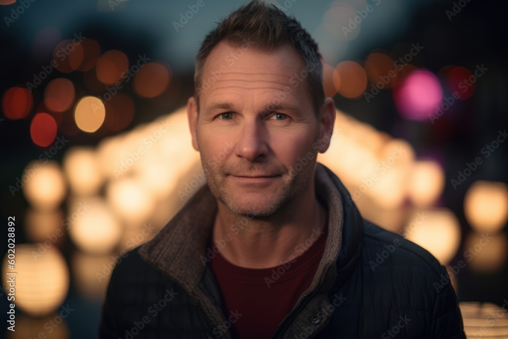 Portrait of a handsome middle-aged man in a city at night Portrait of a handsome middle-aged man in a city at night