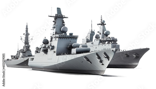 Modern warships on a transparent background (PNG). AI generator