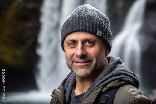 Portrait of a handsome man in front of a waterfall in Iceland © Robert MEYNER