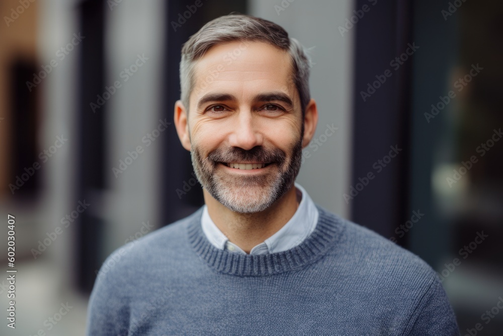 Obraz premium Portrait of a handsome middle-aged man in a gray sweater