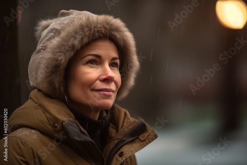 Portrait of a middle-aged woman in the winter in the city
