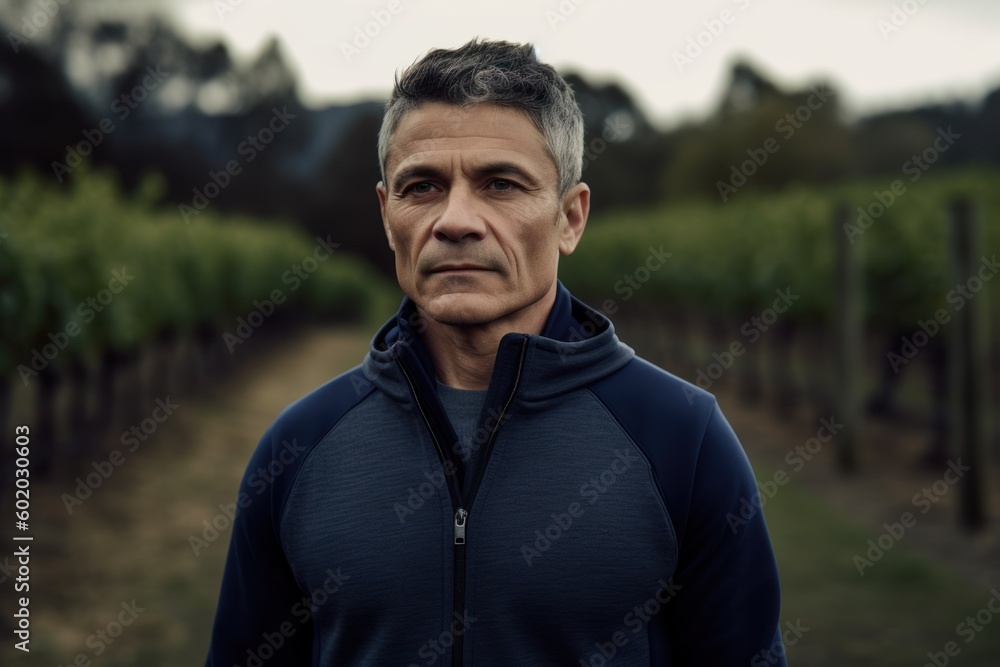 Handsome middle aged man with grey hair in a vineyard. Handsome middle aged man with grey hair in a vineyard.