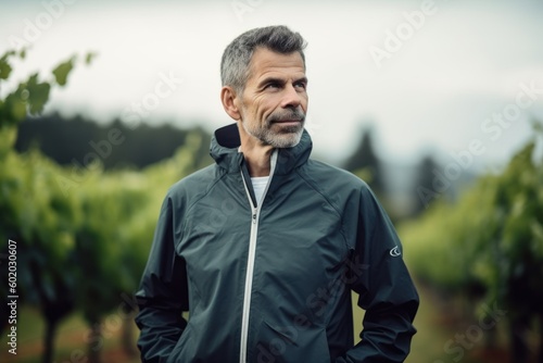 Portrait of senior man standing with hands in pockets in vineyard © Robert MEYNER