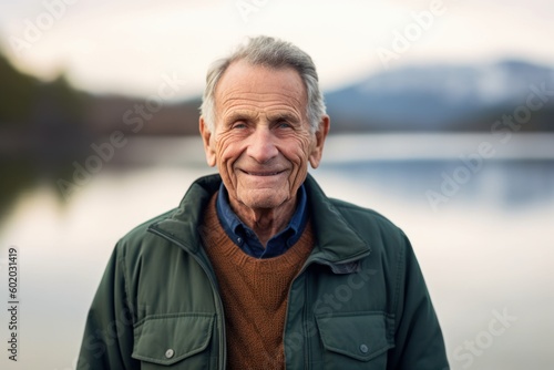 Portrait of smiling senior man standing by lake on a sunny day © Robert MEYNER