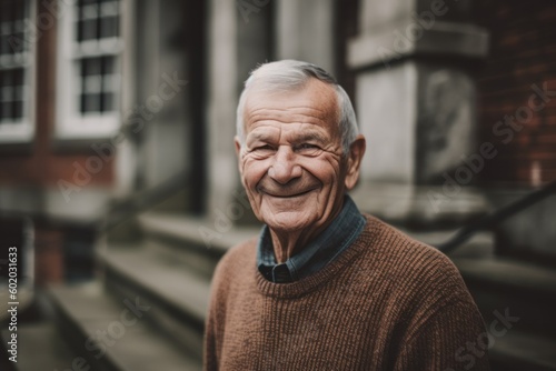 Portrait of smiling senior man in the city. Looking at camera.