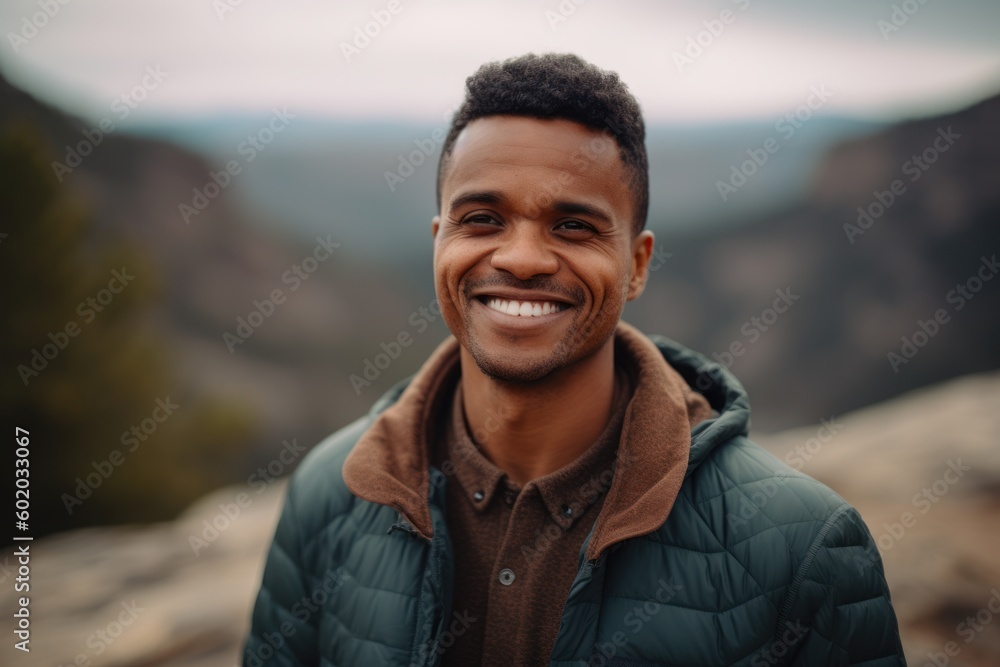 Medium shot portrait photography of a pleased man in his 30s wearing a cozy sweater against a national park or natural wonder background. Generative AI Medium shot portrait photography of a pleased man in his 30s wearing a cozy sweater against a national park or natural wonder background. Generative AI
