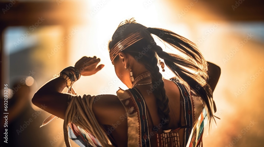 Fototapeta premium A woman participating in a traditional dance, photographed from behind. 