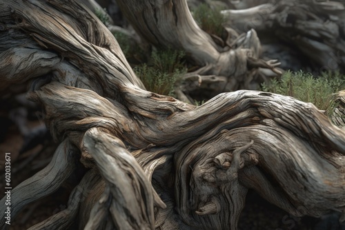photo of old crooked roots with details and dark background