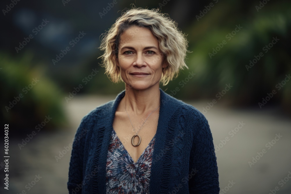 Portrait of a beautiful middle-aged woman with short blond hair. Portrait of a beautiful middle-aged woman with short blond hair.