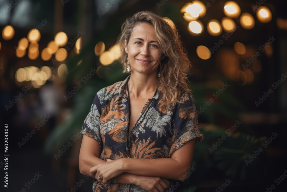 Portrait of a beautiful middle aged woman standing in a restaurant. Portrait of a beautiful middle aged woman standing in a restaurant.