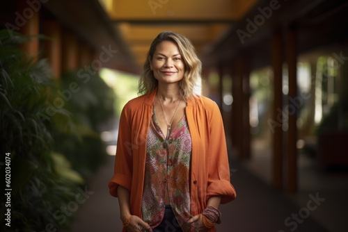 Portrait of a beautiful young woman standing outdoors and smiling at the camera