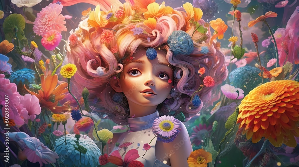 flower fairy in the forest. Fantasy concept , Illustration painting. Generative AI