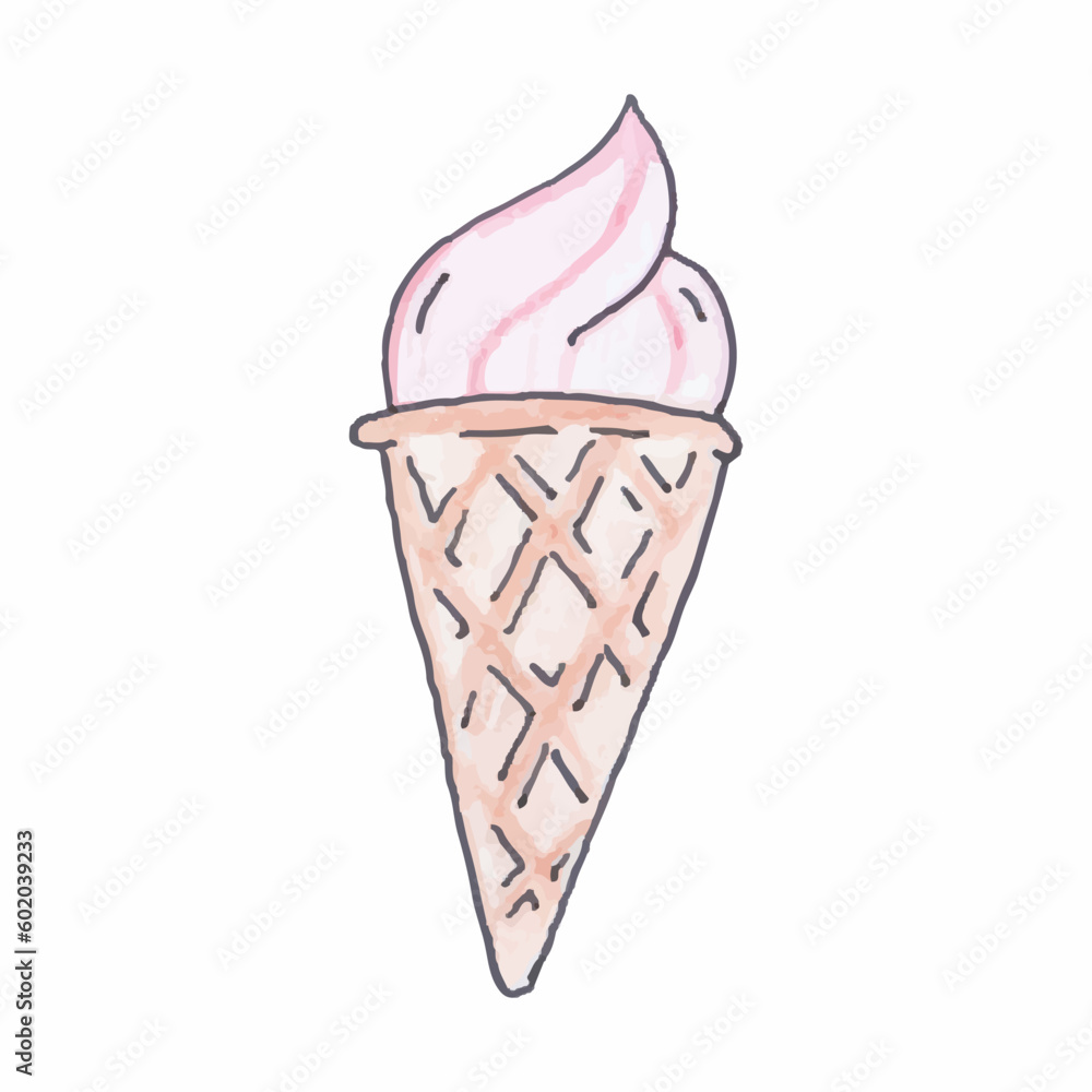 Hand-drawn ice cream. Vector illustration isolated on white
