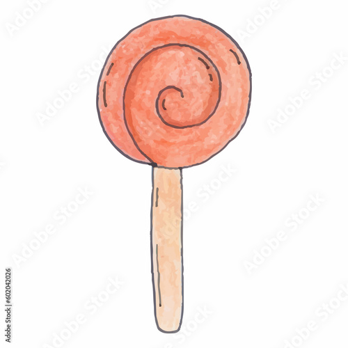 Hand-drawn lollipop. Symbol of bonbon for Valentine's Day. Colorful vector illustration isolated on white