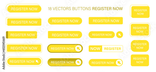 Register now button in flat style for application. Click button application set