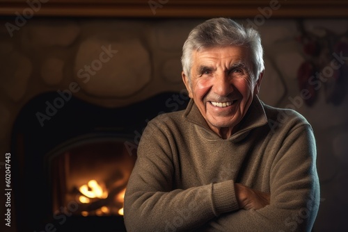 Portrait of a happy senior man in front of fireplace at home © Robert MEYNER
