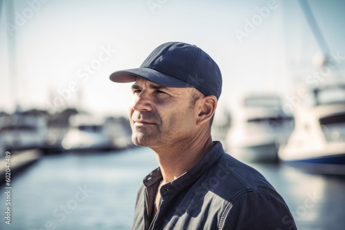 Portrait of a man in a baseball cap on the background of yachts © Robert MEYNER