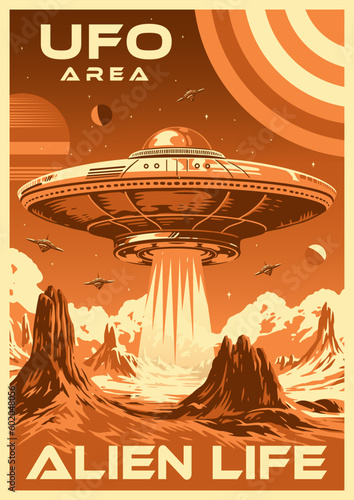 Alien life monochrome vintage poster