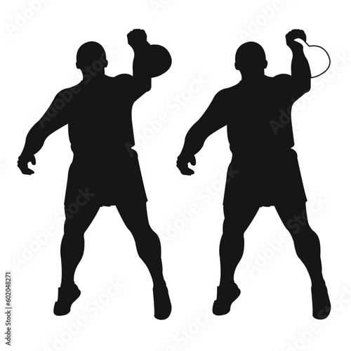Set silhouettes athletes weight lifter lift kettlebell, weights. Weight lifting. Pull, push, bench press