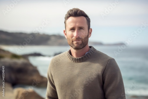 Portrait of handsome man standing at the beach on a sunny day