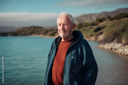 Portrait of a senior man standing by the sea on a sunny day
