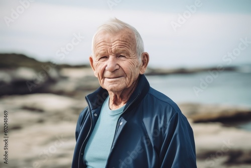 Portrait of an elderly man on the seashore in summer