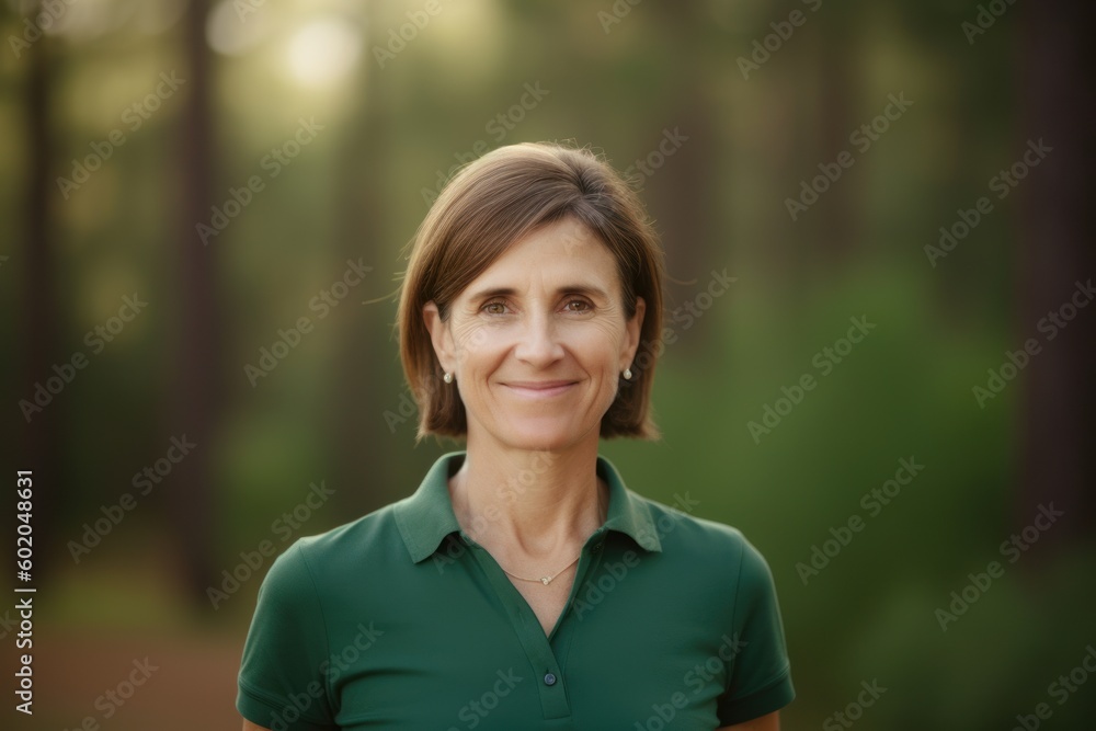 Portrait of smiling mature woman in green t-shirt, outdoors Portrait of smiling mature woman in green t-shirt, outdoors