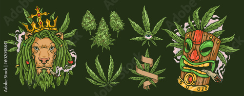 Cannabis industry set logotype colorful