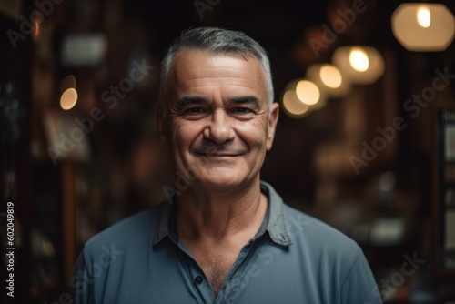 Portrait of a smiling senior man in a pub or restaurant.