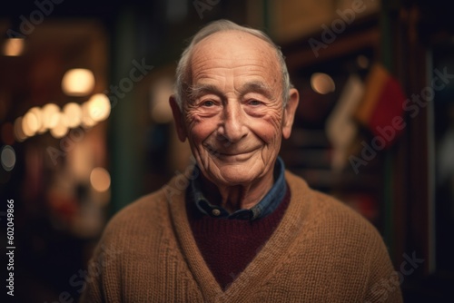 Portrait of a smiling senior man in the street at night.